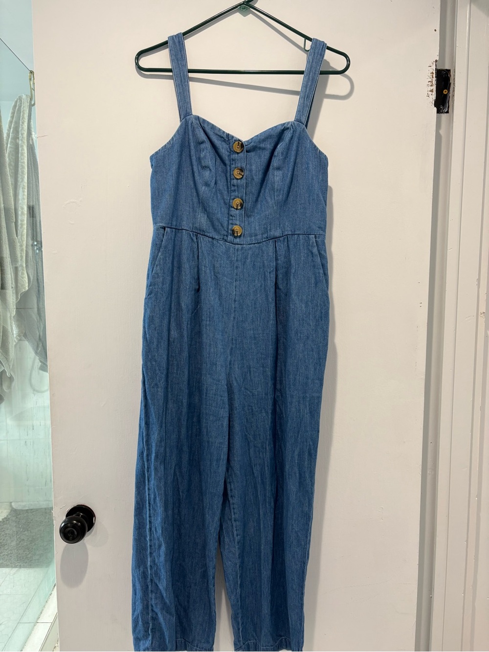 Blue One-Piece Jumpsuit with Button Front
